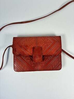 Vintage Boho Moroccan Magic Tooled Leather Crossbody Bag